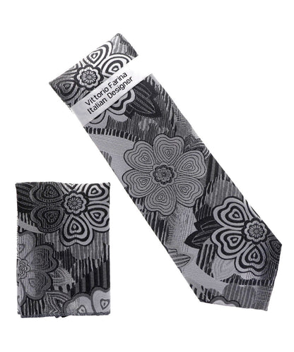 Vittorio Farina Men's Floral Design Necktie & Pocket Square - D-1362 - Necktie & Pocket Square - Vittorio Farina