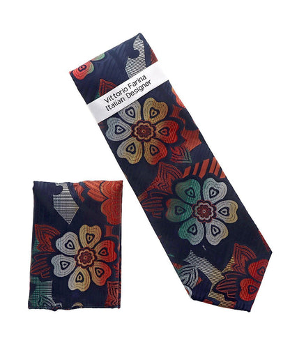 Vittorio Farina Men's Floral Design Necktie & Pocket Square - NH-D_1479 - Necktie & Pocket Square - Vittorio Farina