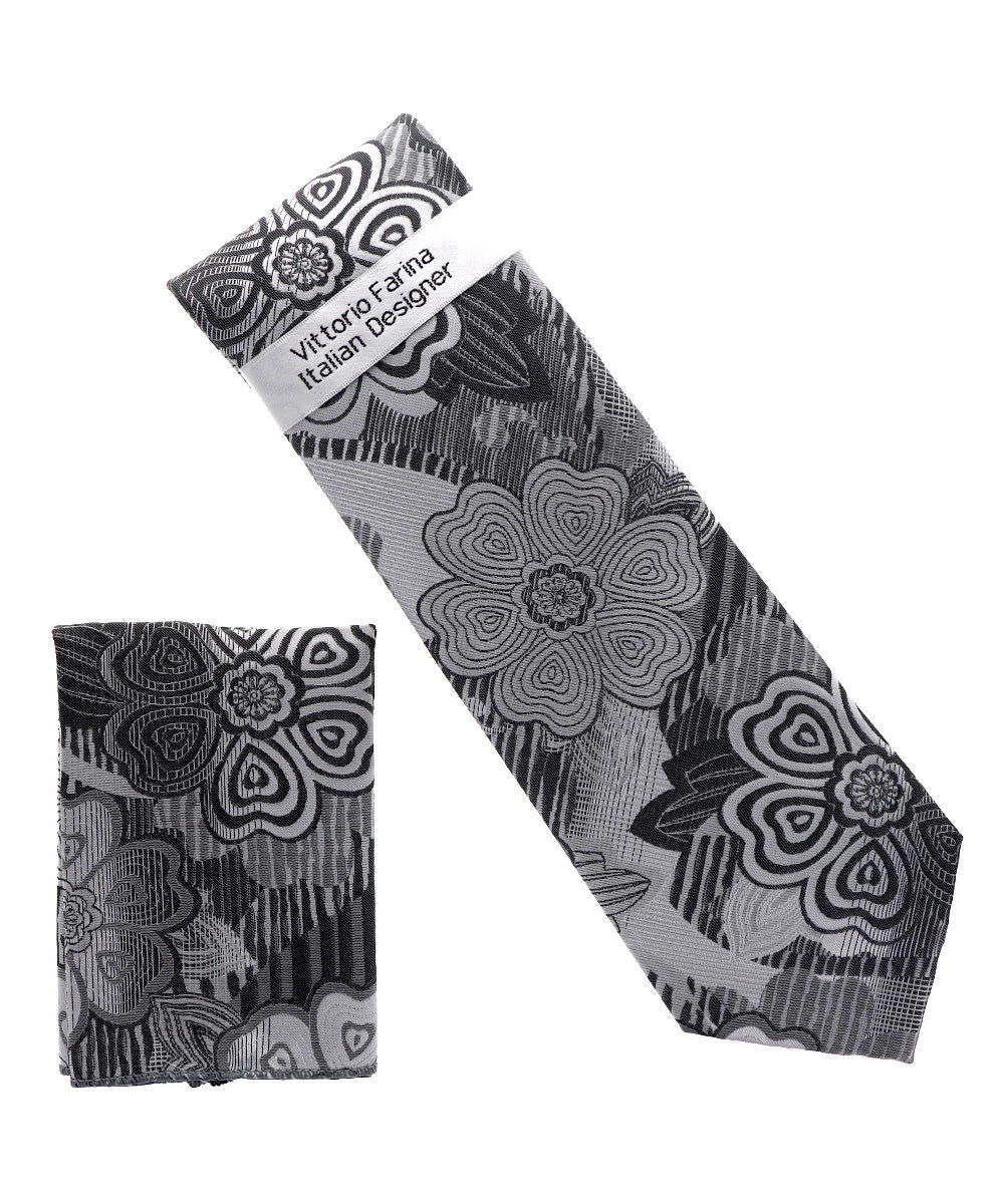 Vittorio Farina Men's Floral Design Necktie & Pocket Square - NH-D_1480 - Necktie & Pocket Square - Vittorio Farina
