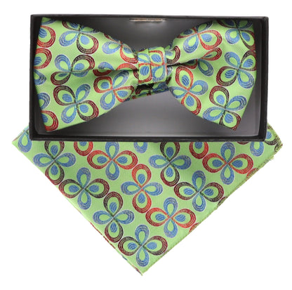 Vittorio Farina Men's Floral Design Satin Bow Tie & Pocket Square in Gift Box - BH-21007 - Bow Tie & Pocket Square - Vittorio Farina