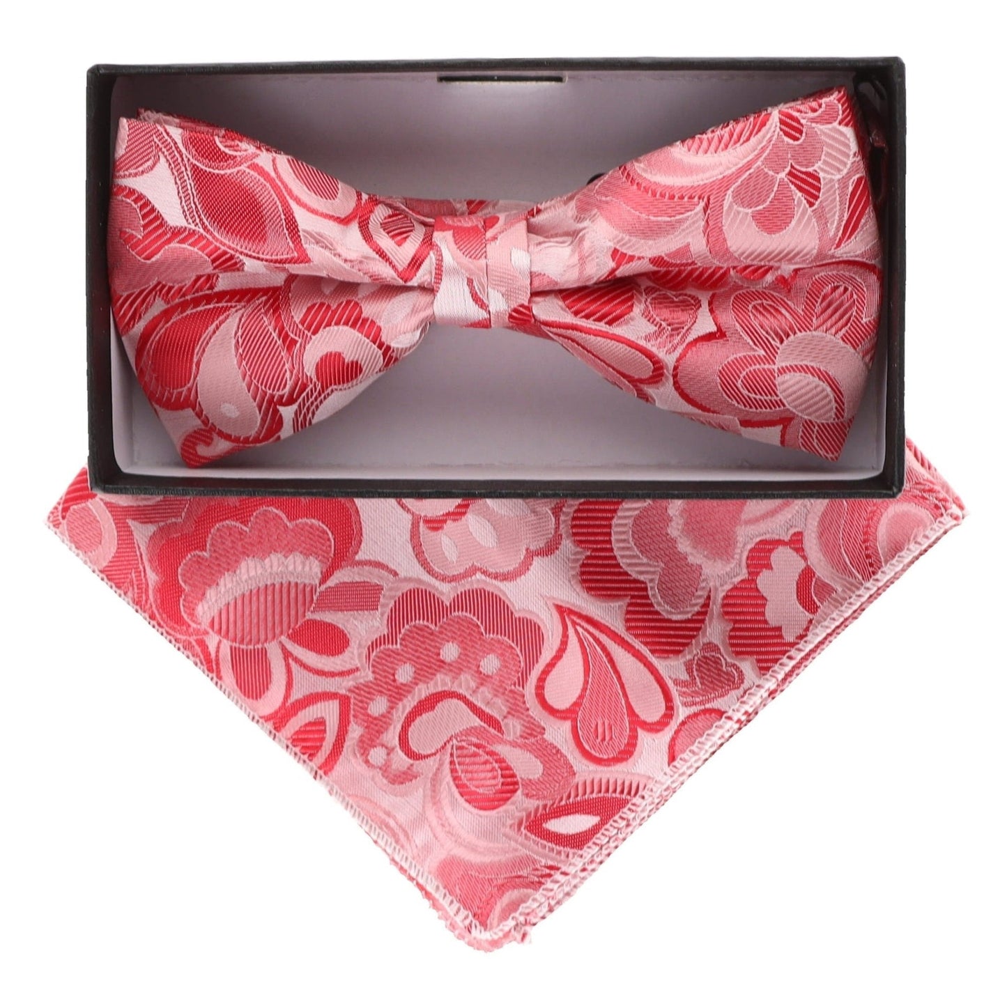 Vittorio Farina Men's Floral Design Satin Bow Tie & Pocket Square in Gift Box - BH-5216 - Bow Tie & Pocket Square - Vittorio Farina