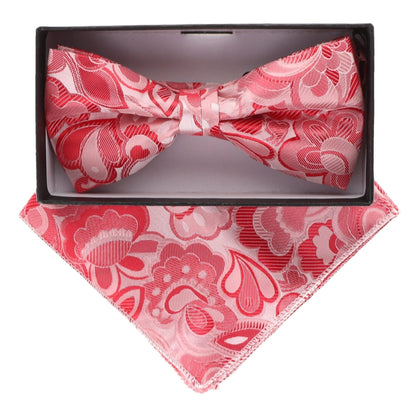 Vittorio Farina Men's Floral Design Satin Bow Tie & Pocket Square in Gift Box - BH-5216 - Bow Tie & Pocket Square - Vittorio Farina