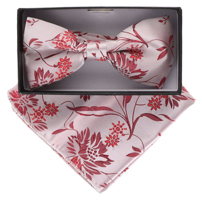 Vittorio Farina Men's Floral Design Satin Bow Tie & Pocket Square in Gift Box - BH-21009 - Bow Tie & Pocket Square - Vittorio Farina