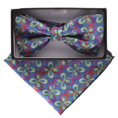 Vittorio Farina Men's Floral Design Satin Bow Tie & Pocket Square in Gift Box - BH-21009 - Bow Tie & Pocket Square - Vittorio Farina