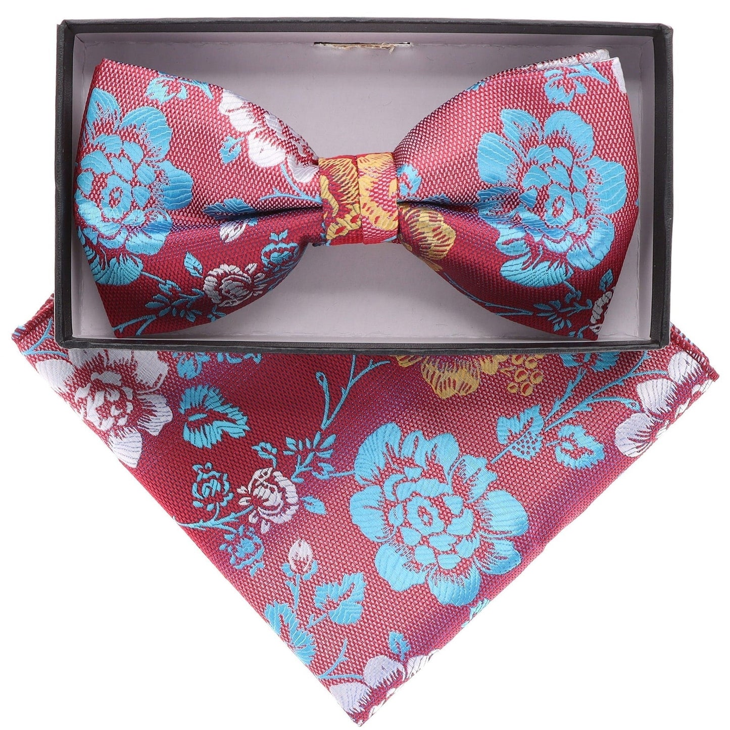 Vittorio Farina Men's Floral Design Satin Bow Tie & Pocket Square in Gift Box - BH-21063 - Bow Tie & Pocket Square - Vittorio Farina