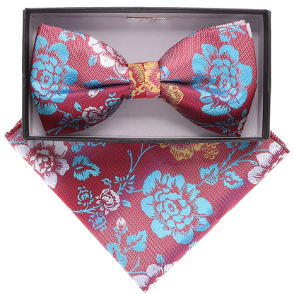 Vittorio Farina Men's Floral Design Satin Bow Tie & Pocket Square in Gift Box - BH-21063 - Bow Tie & Pocket Square - Vittorio Farina
