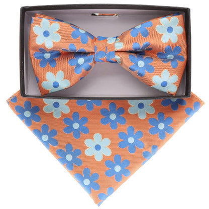 Vittorio Farina Men's Floral Design Satin Bow Tie & Pocket Square in Gift Box - BH-21079 - Bow Tie & Pocket Square - Vittorio Farina