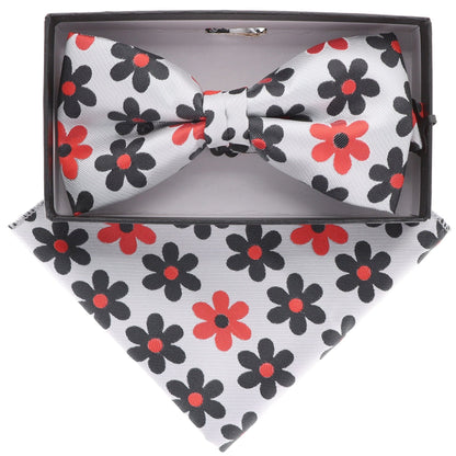 Vittorio Farina Men's Floral Design Satin Bow Tie & Pocket Square in Gift Box - BH-21080 - Bow Tie & Pocket Square - Vittorio Farina