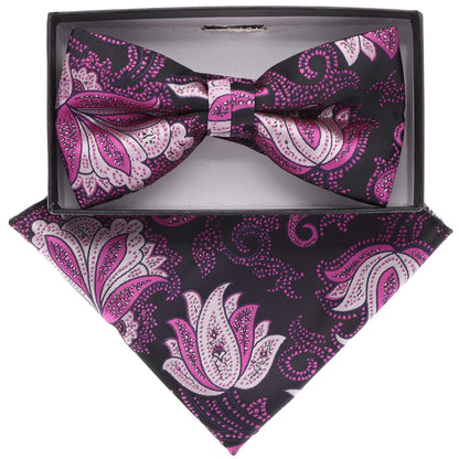 Vittorio Farina Men's Floral Design Satin Bow Tie & Pocket Square in Gift Box - BH-21080 - Bow Tie & Pocket Square - Vittorio Farina