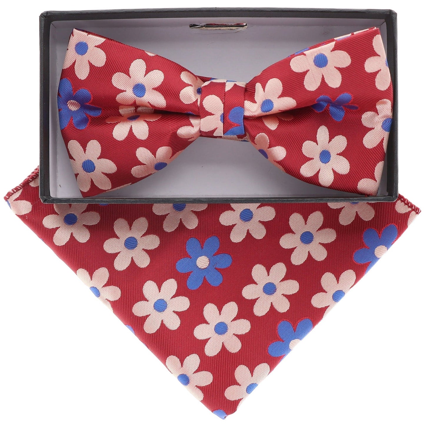 Vittorio Farina Men's Floral Design Satin Bow Tie & Pocket Square in Gift Box - BH-21080 - Bow Tie & Pocket Square - Vittorio Farina