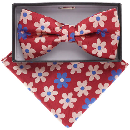 Vittorio Farina Men's Floral Design Satin Bow Tie & Pocket Square in Gift Box - BH-21080 - Bow Tie & Pocket Square - Vittorio Farina