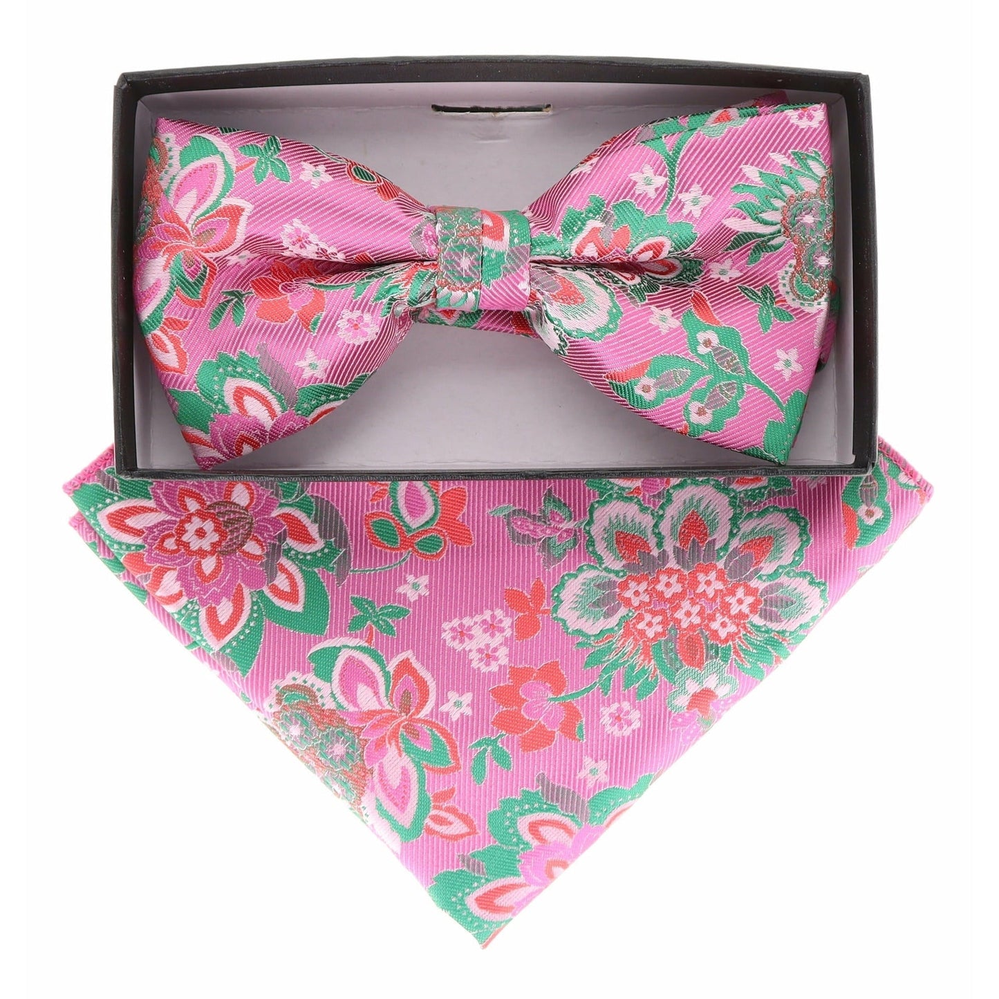 Vittorio Farina Men's Floral Design Satin Bow Tie & Pocket Square in Gift Box - BH-21080 - Bow Tie & Pocket Square - Vittorio Farina