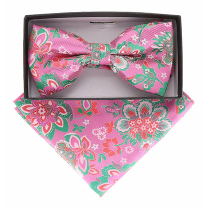 Vittorio Farina Men's Floral Design Satin Bow Tie & Pocket Square in Gift Box - BH-21080 - Bow Tie & Pocket Square - Vittorio Farina