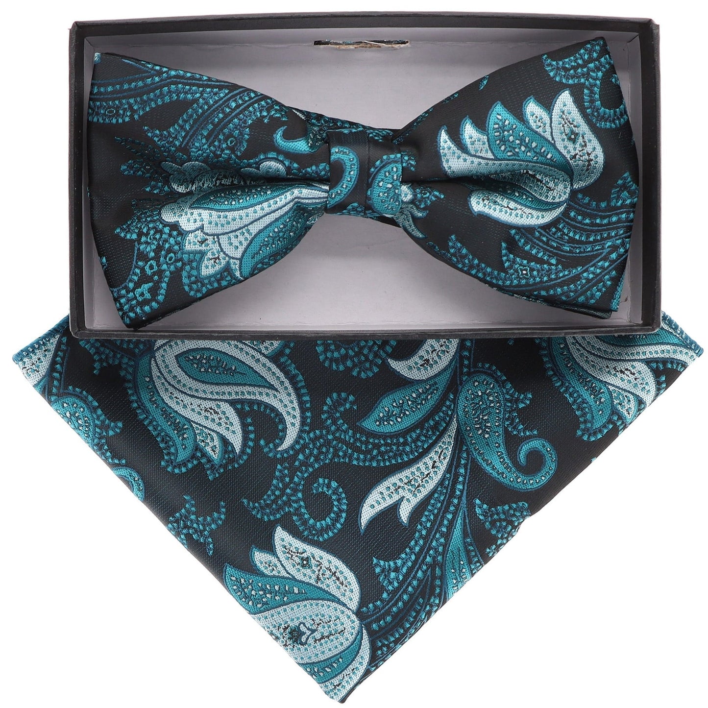 Vittorio Farina Men's Floral Design Satin Bow Tie & Pocket Square in Gift Box - BH-21080 - Bow Tie & Pocket Square - Vittorio Farina
