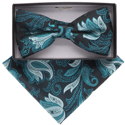 Vittorio Farina Men's Floral Design Satin Bow Tie & Pocket Square in Gift Box - BH-21080 - Bow Tie & Pocket Square - Vittorio Farina