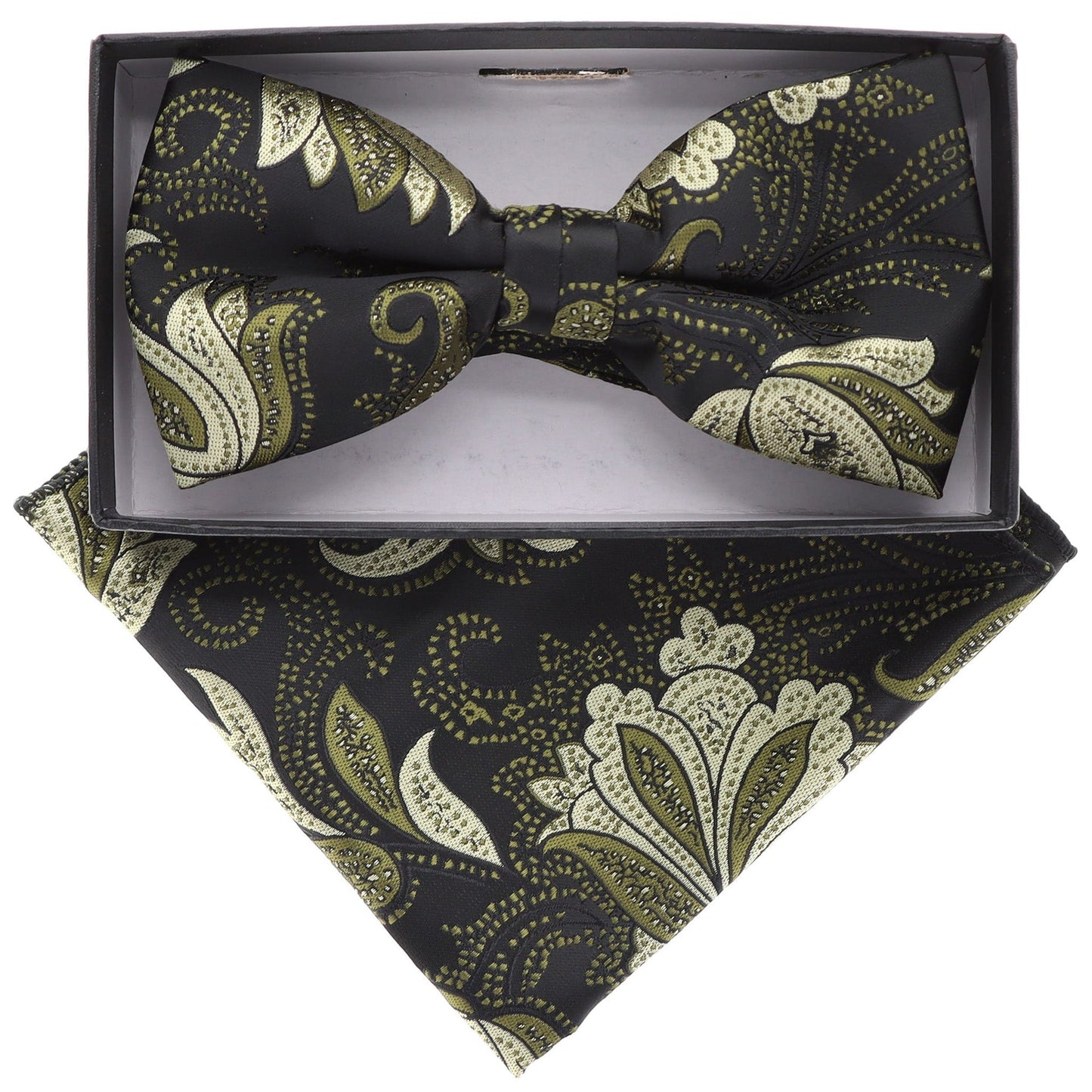 Vittorio Farina Men's Floral Design Satin Bow Tie & Pocket Square in Gift Box - BH-21080 - Bow Tie & Pocket Square - Vittorio Farina