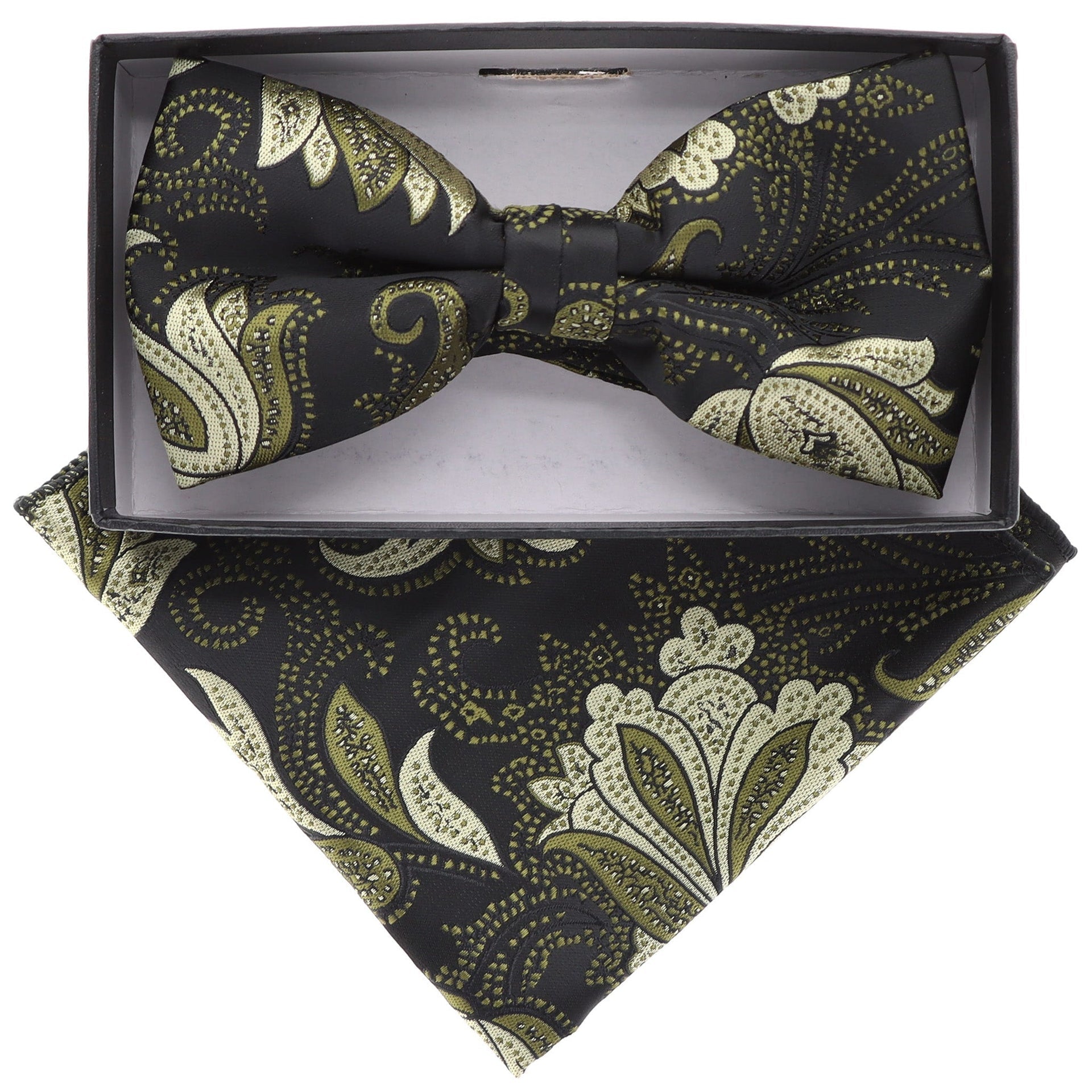 Vittorio Farina Men's Floral Design Satin Bow Tie & Pocket Square in Gift Box - BH-21080 - Bow Tie & Pocket Square - Vittorio Farina