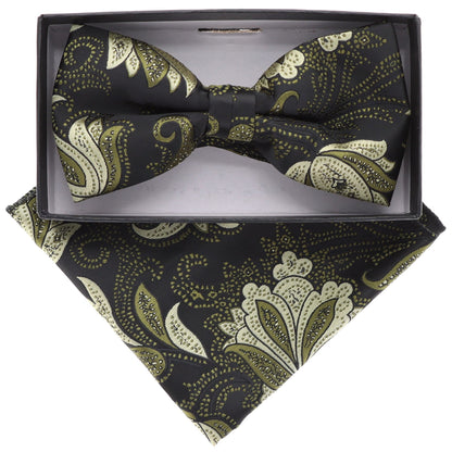 Vittorio Farina Men's Floral Design Satin Bow Tie & Pocket Square in Gift Box - BH-21080 - Bow Tie & Pocket Square - Vittorio Farina