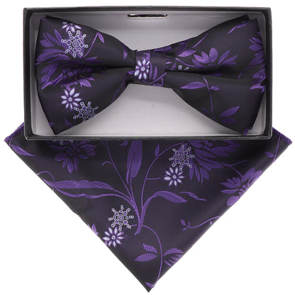 Vittorio Farina Men's Floral Design Satin Bow Tie & Pocket Square in Gift Box - BH-21080 - Bow Tie & Pocket Square - Vittorio Farina