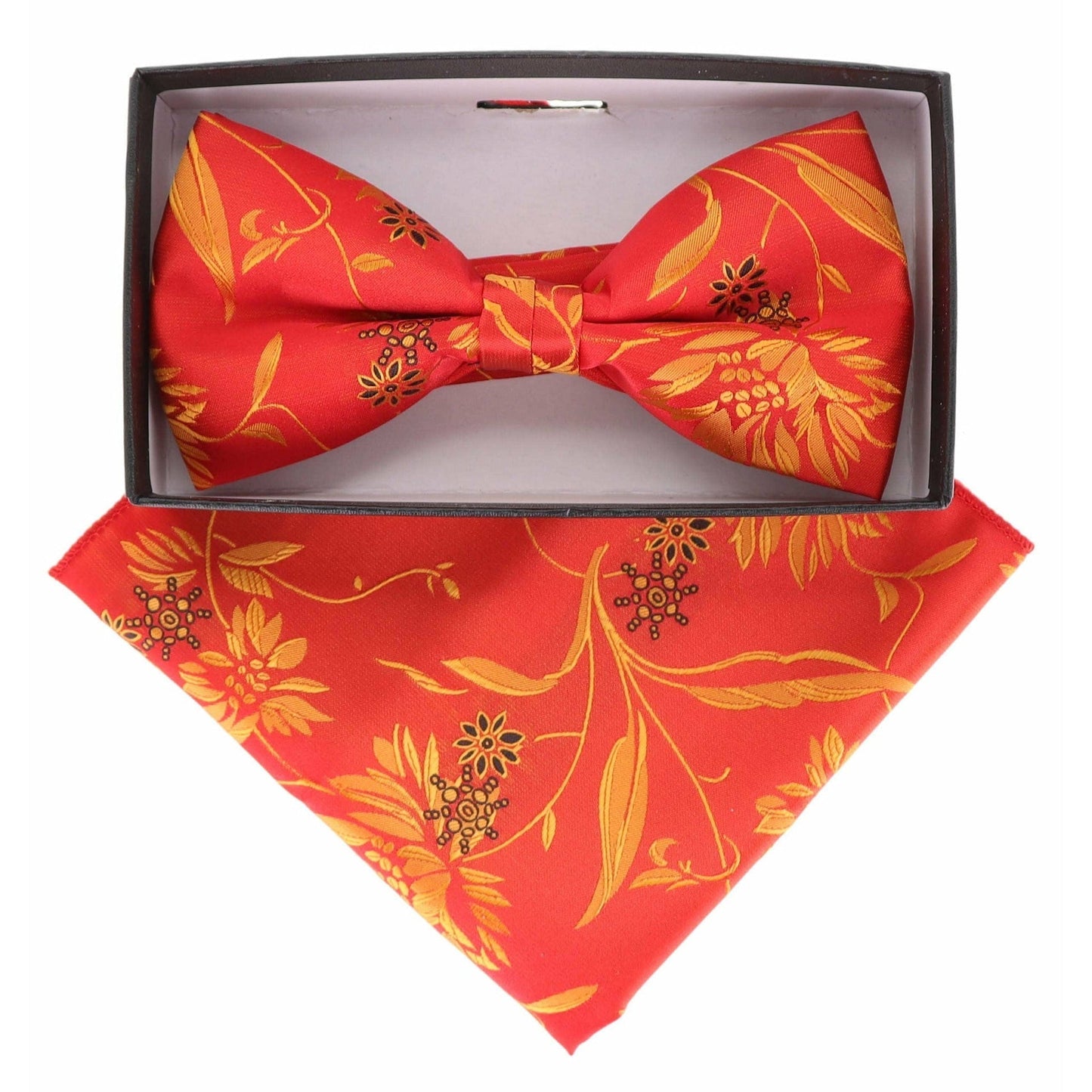 Vittorio Farina Men's Floral Design Satin Bow Tie & Pocket Square in Gift Box - BH-21141 - Bow Tie & Pocket Square - Vittorio Farina