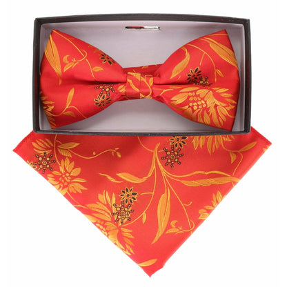 Vittorio Farina Men's Floral Design Satin Bow Tie & Pocket Square in Gift Box - BH-21141 - Bow Tie & Pocket Square - Vittorio Farina