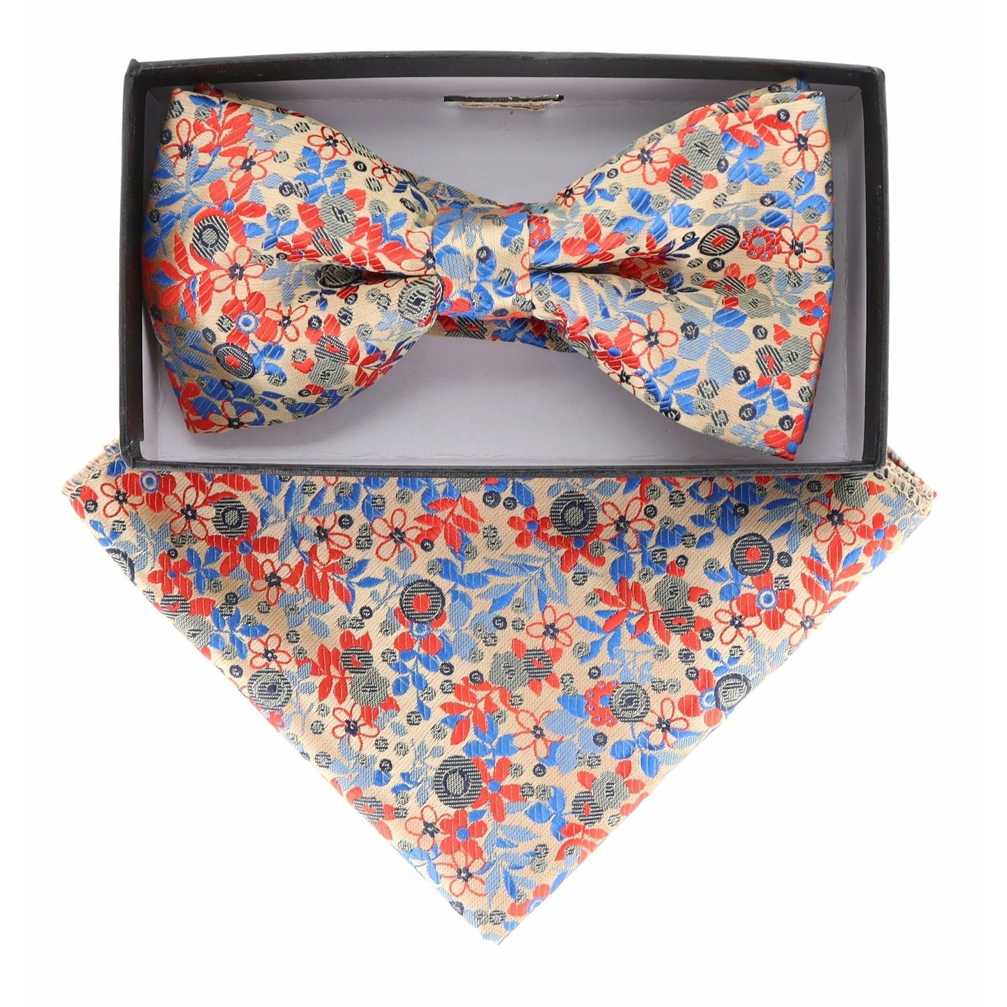 Vittorio Farina Men's Floral Design Satin Bow Tie & Pocket Square in Gift Box - BH-21142 - Bow Tie & Pocket Square - Vittorio Farina