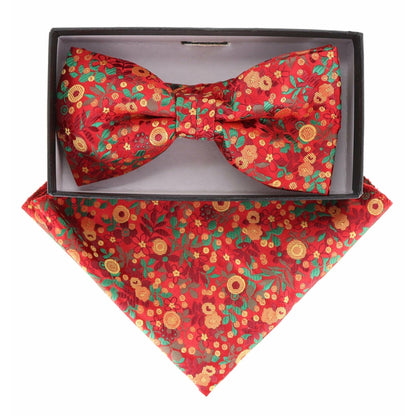 Vittorio Farina Men's Floral Design Satin Bow Tie & Pocket Square in Gift Box - BH-21143 - Bow Tie & Pocket Square - Vittorio Farina
