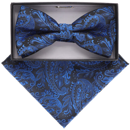 Vittorio Farina Men's Floral Design Satin Bow Tie & Pocket Square in Gift Box - BH-21145 - Bow Tie & Pocket Square - Vittorio Farina