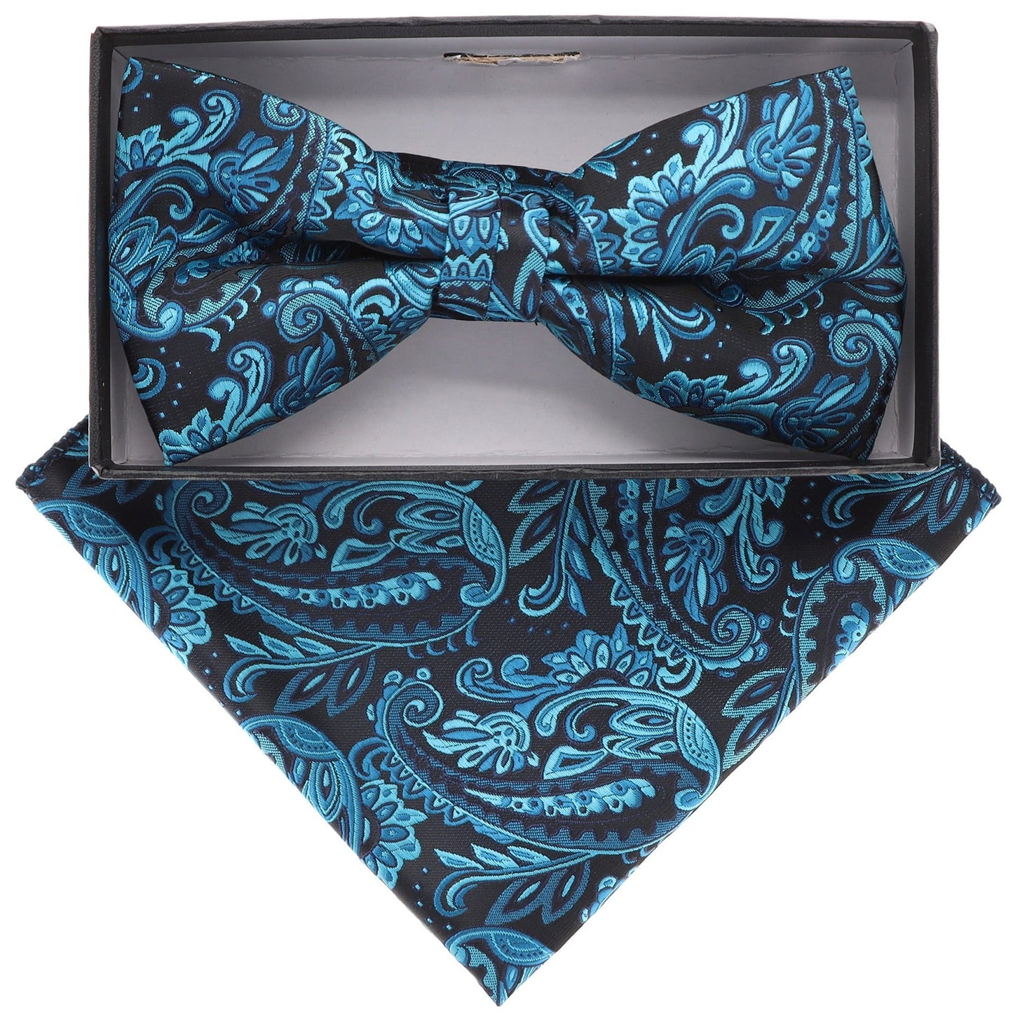 Vittorio Farina Men's Floral Design Satin Bow Tie & Pocket Square in Gift Box - BH-21145 - Bow Tie & Pocket Square - Vittorio Farina