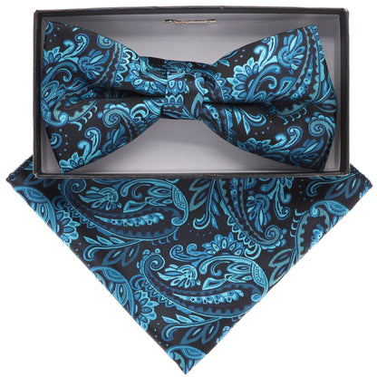 Vittorio Farina Men's Floral Design Satin Bow Tie & Pocket Square in Gift Box - BH-21145 - Bow Tie & Pocket Square - Vittorio Farina