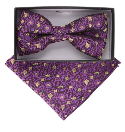Vittorio Farina Men's Floral Design Satin Bow Tie & Pocket Square in Gift Box - BH-21148 - Bow Tie & Pocket Square - Vittorio Farina