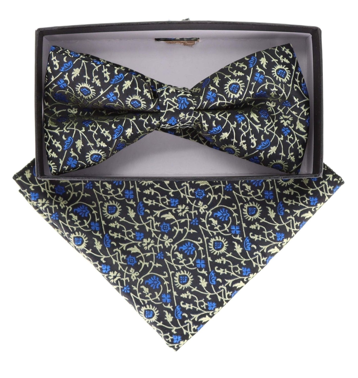 Vittorio Farina Men's Floral Design Satin Bow Tie & Pocket Square in Gift Box - BH-21149 - Bow Tie & Pocket Square - Vittorio Farina