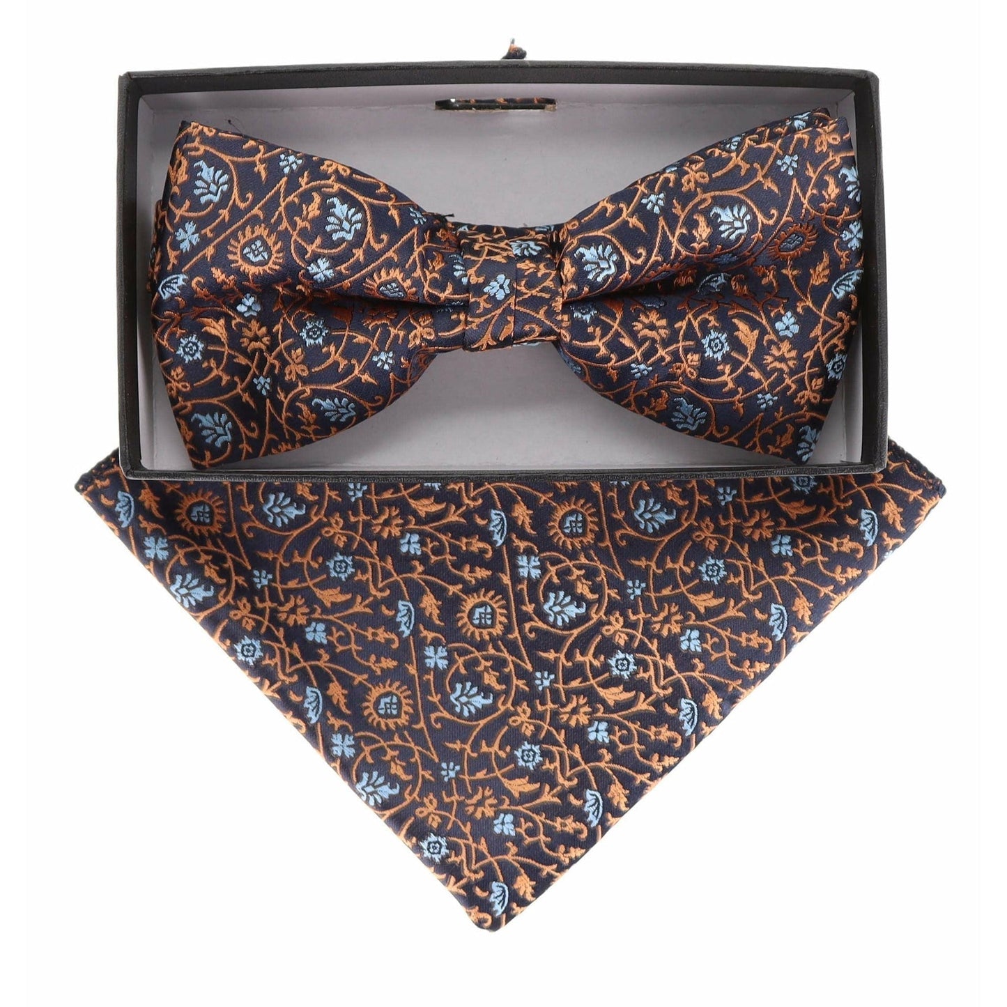 Vittorio Farina Men's Floral Design Satin Bow Tie & Pocket Square in Gift Box - BH-21150 - Bow Tie & Pocket Square - Vittorio Farina