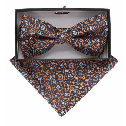 Vittorio Farina Men's Floral Design Satin Bow Tie & Pocket Square in Gift Box - BH-21150 - Bow Tie & Pocket Square - Vittorio Farina