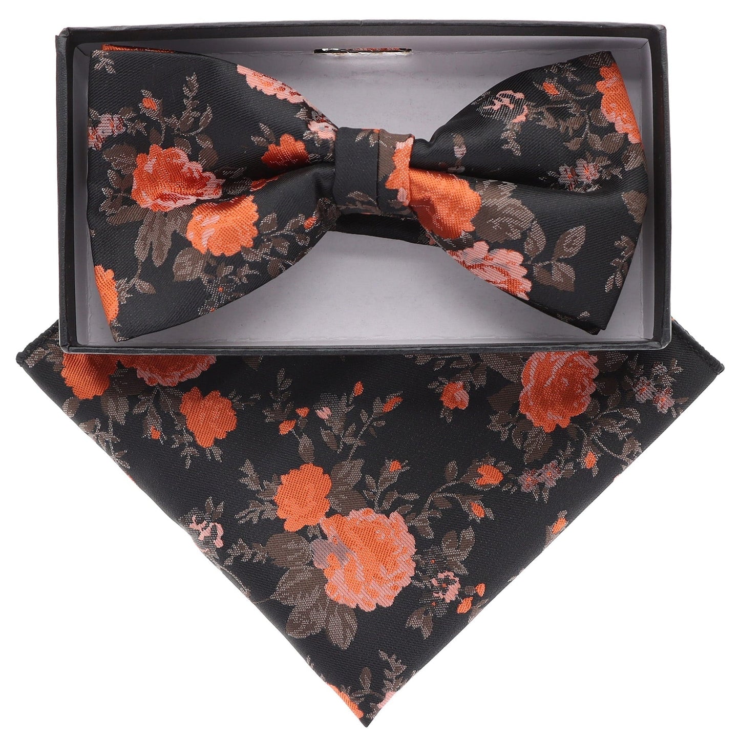 Vittorio Farina Men's Floral Design Satin Bow Tie & Pocket Square in Gift Box - BH-5216 - Bow Tie & Pocket Square - Vittorio Farina