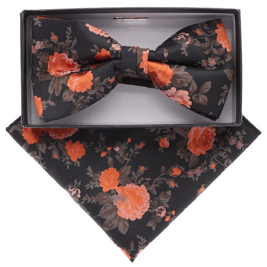 Vittorio Farina Men's Floral Design Satin Bow Tie & Pocket Square in Gift Box - BH-5216 - Bow Tie & Pocket Square - Vittorio Farina