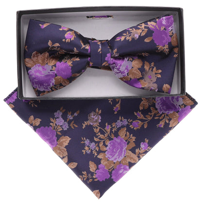 Vittorio Farina Men's Floral Design Satin Bow Tie & Pocket Square in Gift Box - BH-5216 - Bow Tie & Pocket Square - Vittorio Farina