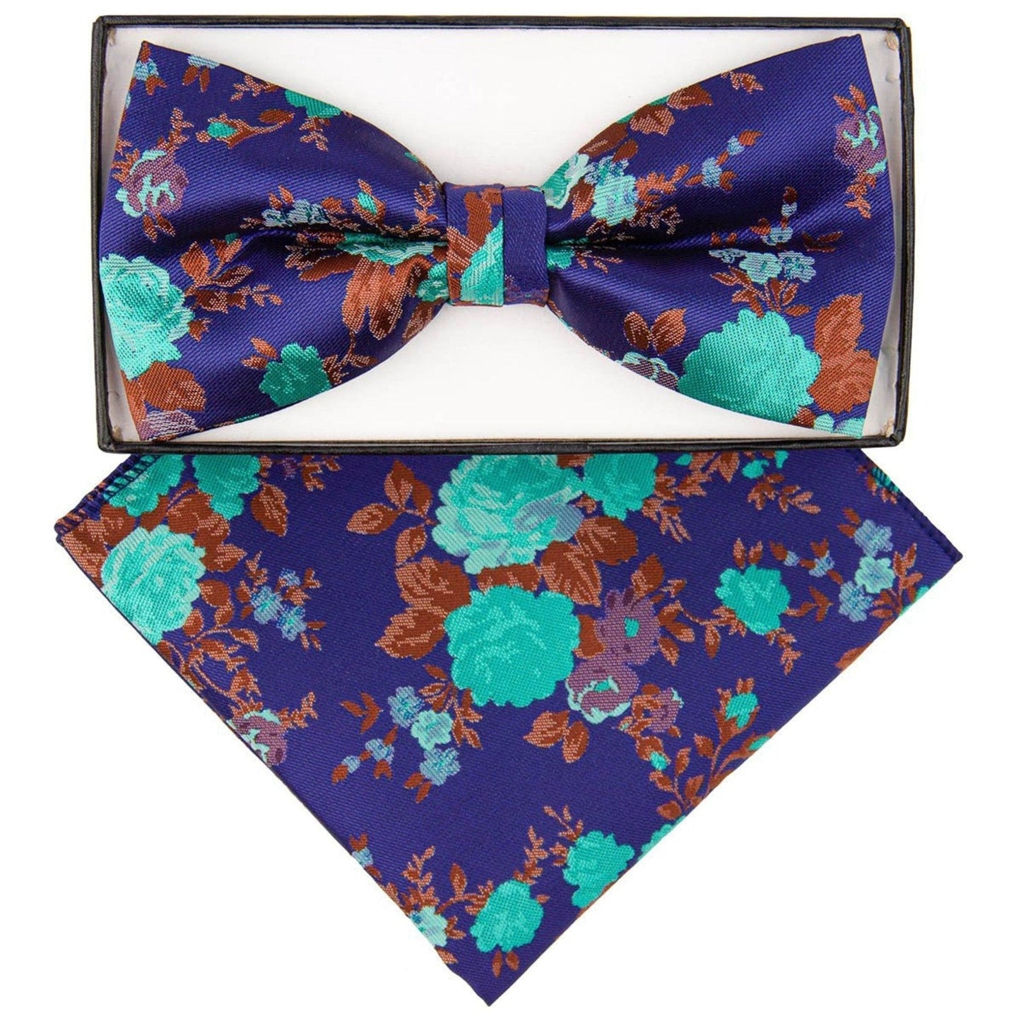 Vittorio Farina Men's Floral Design Satin Bow Tie & Pocket Square in Gift Box - BH-5216 - Bow Tie & Pocket Square - Vittorio Farina