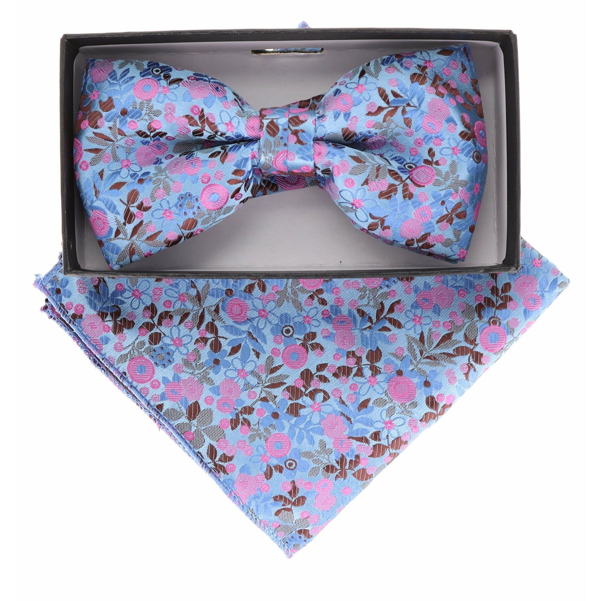 Vittorio Farina Men's Floral Design Satin Bow Tie & Pocket Square in Gift Box - BH-5216 - Bow Tie & Pocket Square - Vittorio Farina