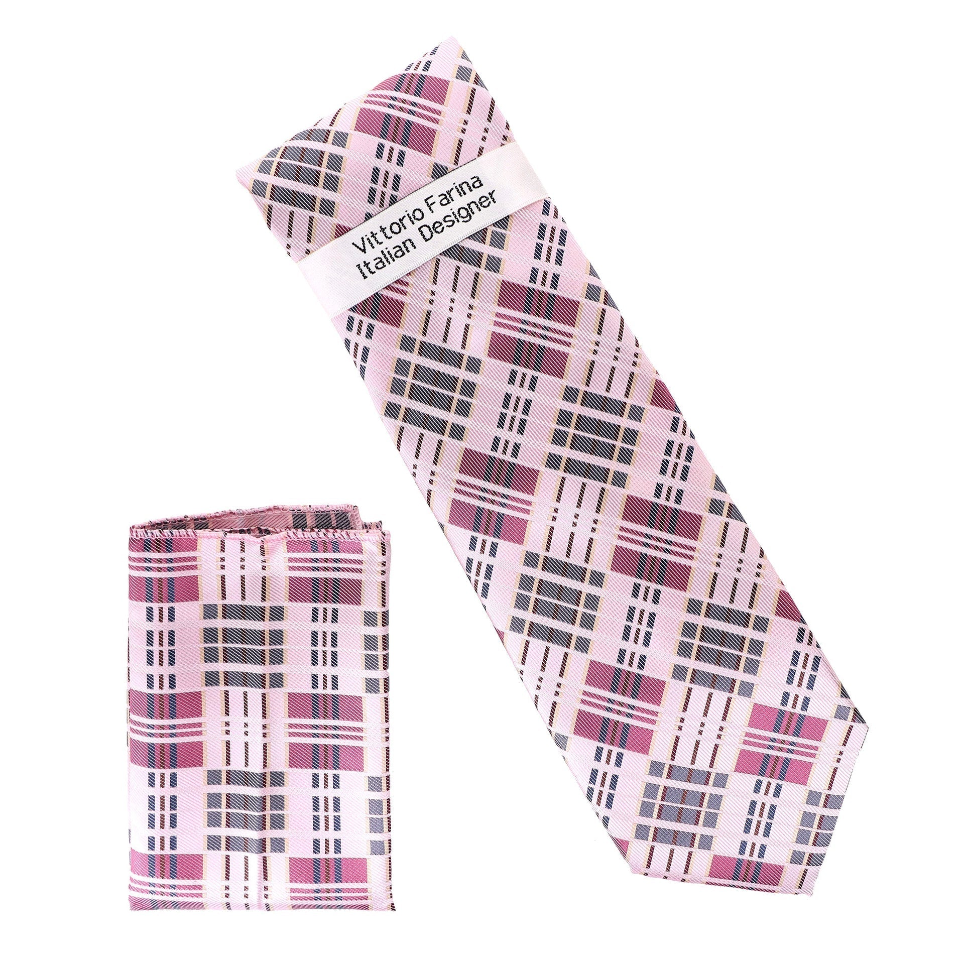 Vittorio Farina Men's Geometric Design Necktie & Pocket Square - D-1331 - Necktie & Pocket Square - Vittorio Farina