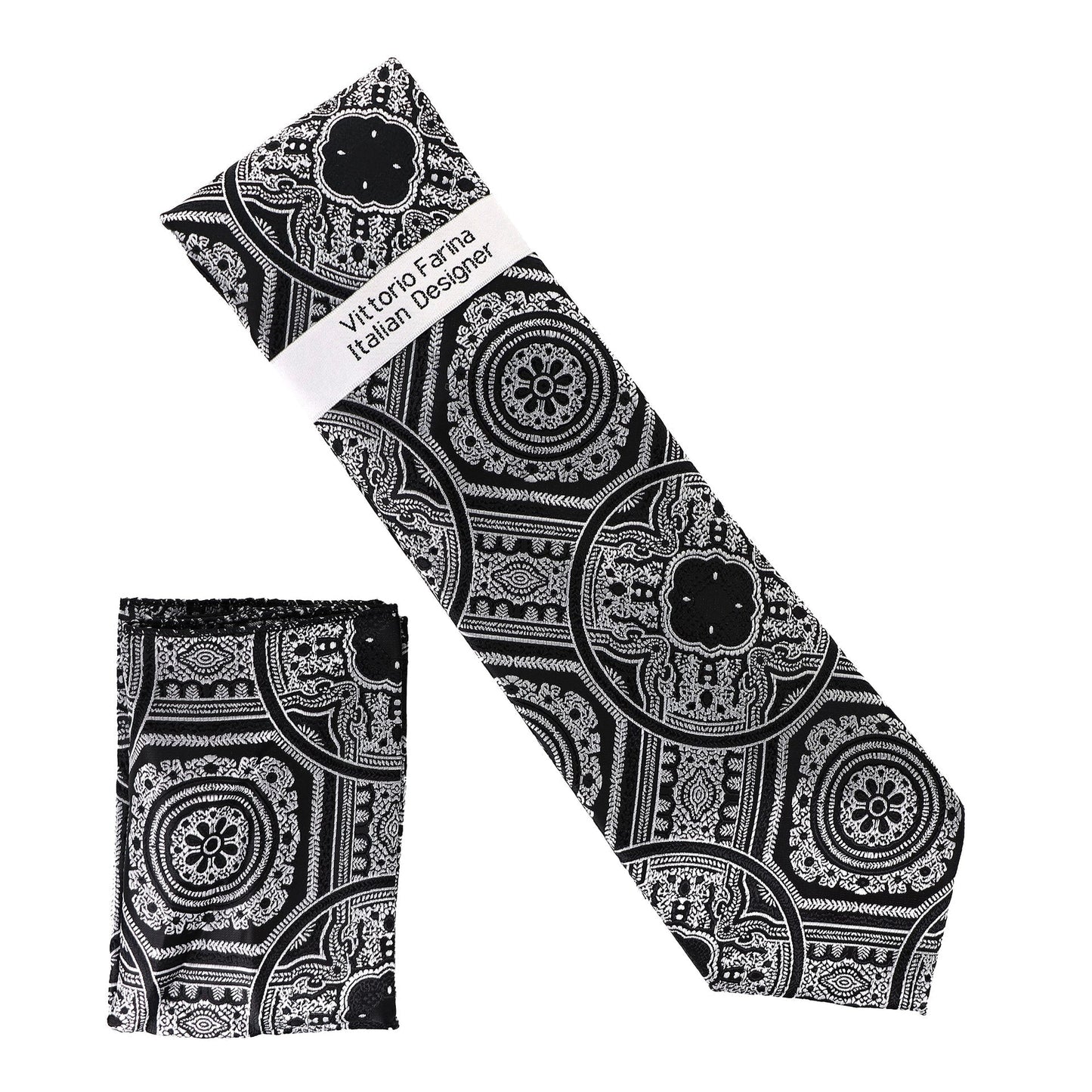 Vittorio Farina Men's Geometric Design Necktie & Pocket Square - D-1349 - Necktie & Pocket Square - Vittorio Farina