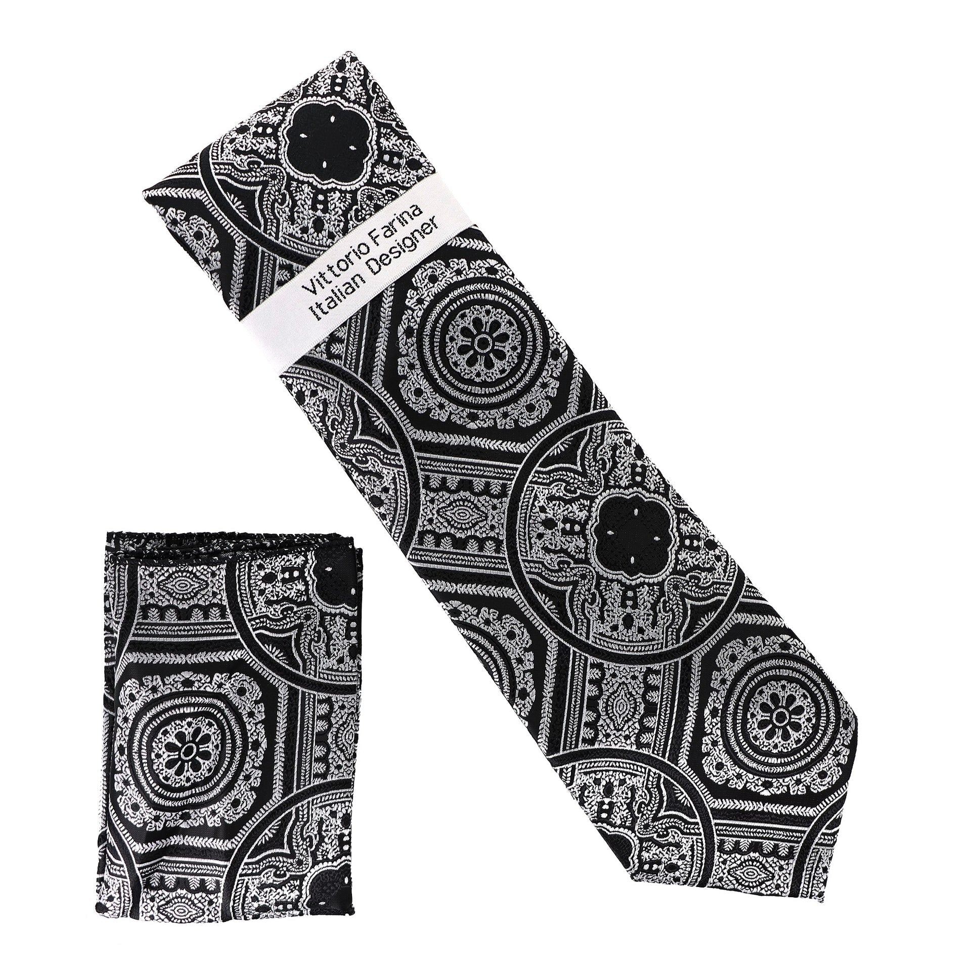 Vittorio Farina Men's Geometric Design Necktie & Pocket Square - D-1349 - Necktie & Pocket Square - Vittorio Farina