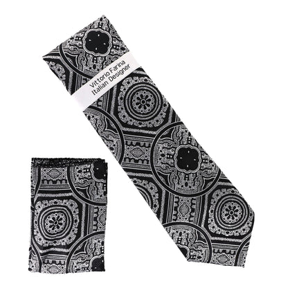 Vittorio Farina Men's Geometric Design Necktie & Pocket Square - D-1349 - Necktie & Pocket Square - Vittorio Farina