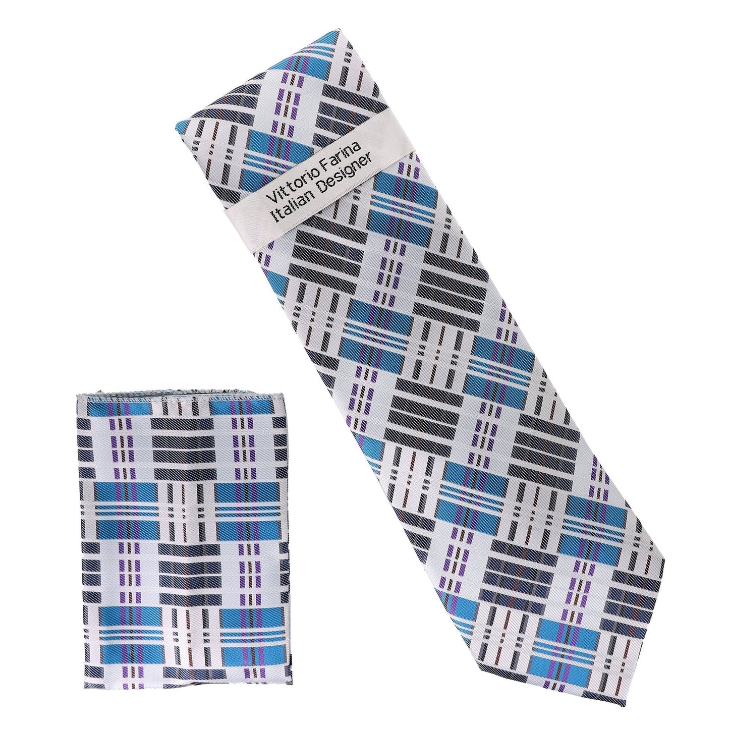 Vittorio Farina Men's Geometric Design Necktie & Pocket Square - D-1349 - Necktie & Pocket Square - Vittorio Farina