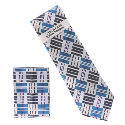 Vittorio Farina Men's Geometric Design Necktie & Pocket Square - D-1349 - Necktie & Pocket Square - Vittorio Farina