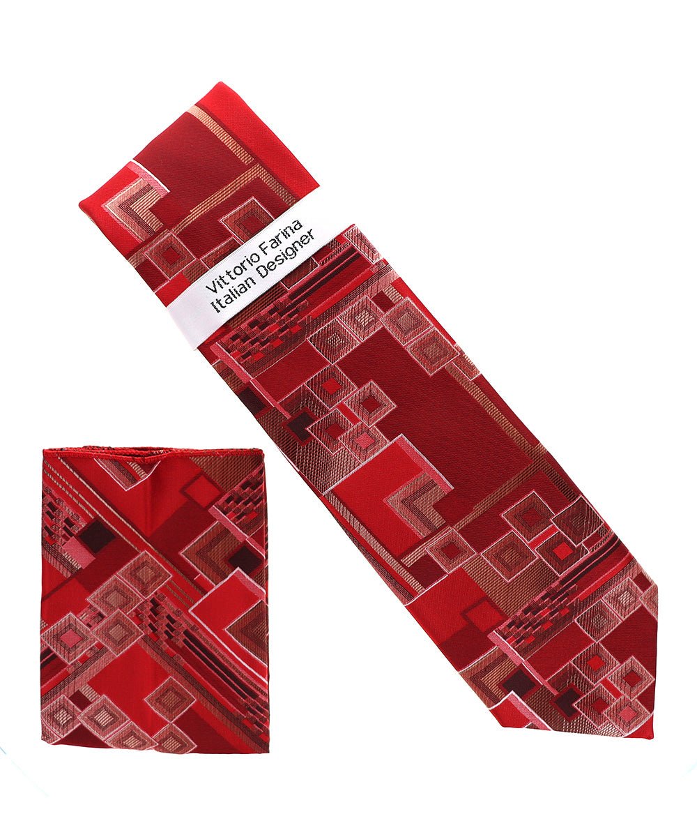 Vittorio Farina Men's Geometric Design Necktie & Pocket Square - D-1331 - Necktie & Pocket Square - Vittorio Farina