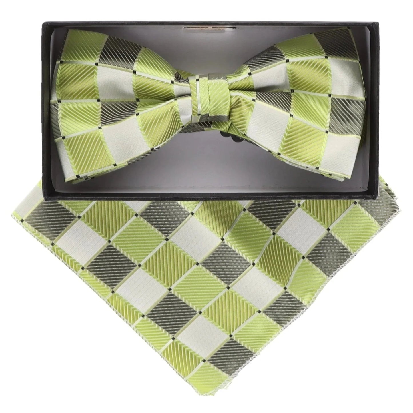 Vittorio Farina Men's Geometric Design Satin Bow Tie & Pocket Square in Gift Box - BH-21012 - Bow Tie & Pocket Square - Vittorio Farina