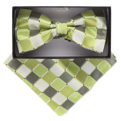 Vittorio Farina Men's Geometric Design Satin Bow Tie & Pocket Square in Gift Box - BH-21012 - Bow Tie & Pocket Square - Vittorio Farina