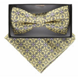 Vittorio Farina Men's Geometric Design Satin Bow Tie & Pocket Square in Gift Box - BH-21037 - Bow Tie & Pocket Square - Vittorio Farina