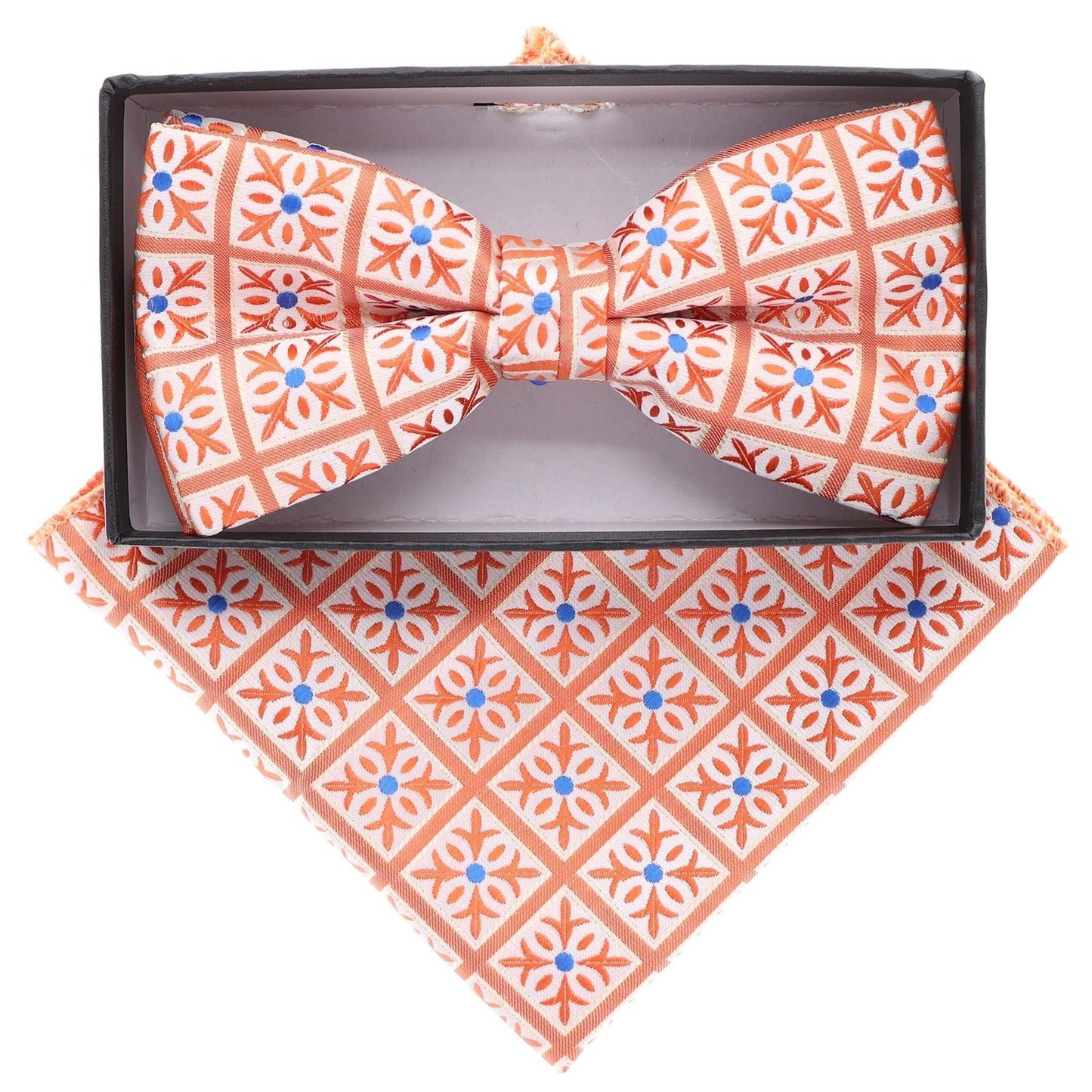 Vittorio Farina Men's Geometric Design Satin Bow Tie & Pocket Square in Gift Box - BH-21060 - Bow Tie & Pocket Square - Vittorio Farina